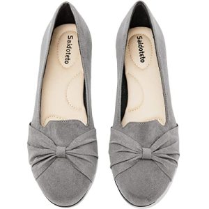 Women's Ballet Flats, Comfortable Round Toe Slip On Flat Shoes Classic Suede Office Dress Shoes for Work