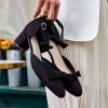 Womens Chunky Low Heels Bow Closed Toe Ankle Strap Pumps Elegant Wedding Party Dress Shoes
