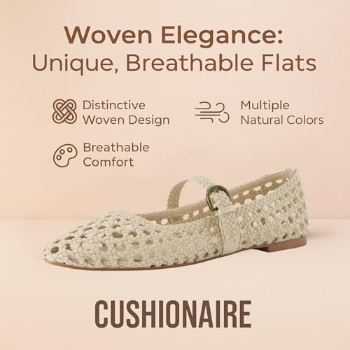Weston Women’s Hand Woven Dressy Ballet Flats – Faux Leather Mary Jane with Adjustable Strap & Memory Foam