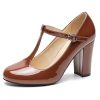 Women's T-Strap Mary Jane Pumps High Block Chunky Heel Wedding Dress Shoes