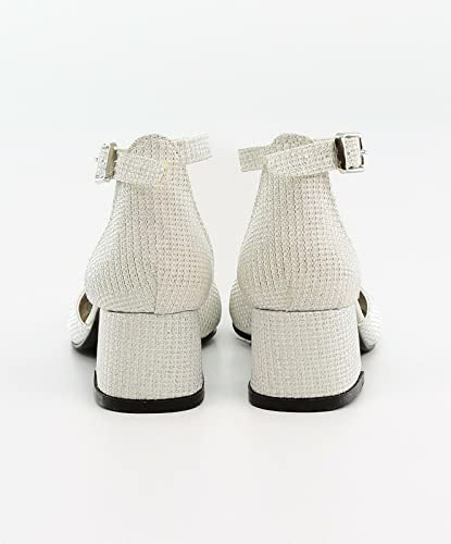 Flower Girls Communion Low Block Dress Cream Shoes Chunky Heels Closed Round Toe Ankle Strap Pump, Size US Little Kid 12