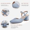 Women's Slingback Chunky Low Heels Closed Square Toe Heel Wedding Party Dress Pumps Shoes