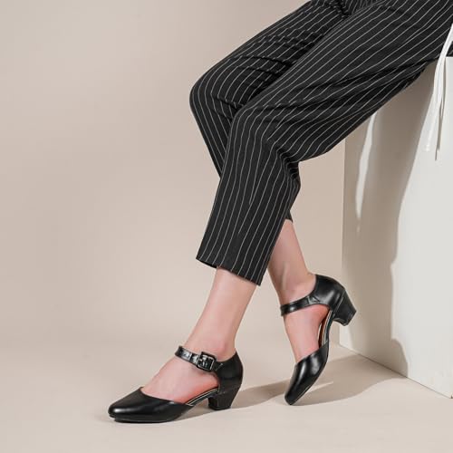 Women's Closed Toe Low Chunky Heel Pumps Ankle Strap Dress Shoes for Work Wedding Party Dance