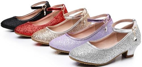 Girls Glitter High Heels Dress Shoes Sparkle Mary Jane Pumps Wedding Party Princess Shoes for Toddler Kids