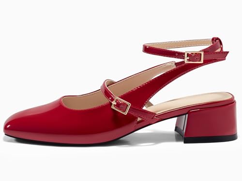 Womens Mary Jane Chunky Low Heels Closed Square Toe Ankle Strap Pumps Wedding Party Dress Shoes