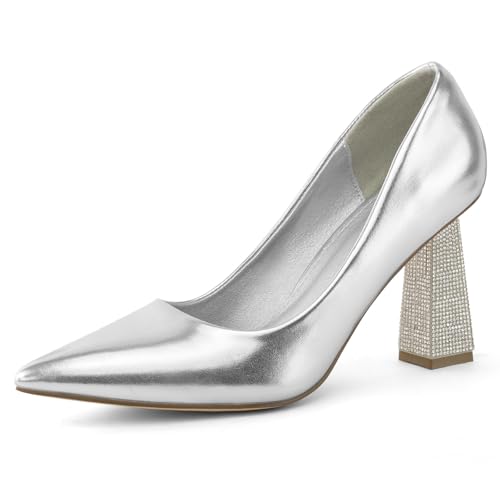 Women's Closed Pointed Toe Pumps Chunky Block High Heel Dress Office Party Wedding Shoes for Women