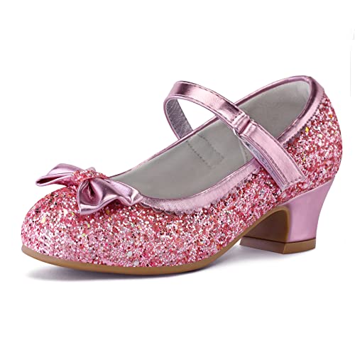 Girl's Dress Shoes Mary Jane Glitter 1.5 in Low Heel Wedding Party Princess Shoes for Toddler/Little/Big Kids