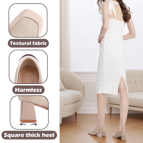 Women's Mary Jane Heels - Chunky Block Heel Pumps with Square Toe & Buckle Straps, Comfortable Dress Shoes for Wedding, Office,