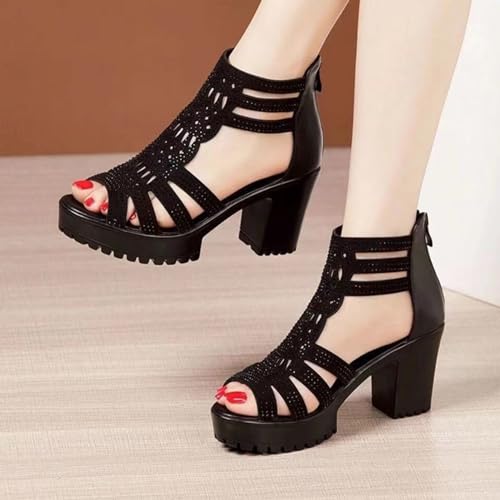 Women's Fashion Tall Thick Heel Design Block Chunky Heels Sandals Square Open Toe Ankle Strap Party Dress Pump Shoes Strappy