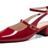 Womens Mary Jane Chunky Low Heels Closed Square Toe Ankle Strap Pumps Wedding Party Dress Shoes