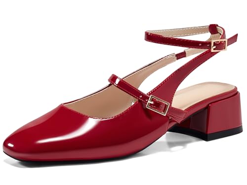Womens Mary Jane Chunky Low Heels Closed Square Toe Ankle Strap Pumps Wedding Party Dress Shoes