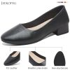 Low Chunky Pumps Women's Round Toe Heels PU Leather Chunky Pump Shoes Classic Closed Toe Pumps Low Heel Dress Shoes for Women