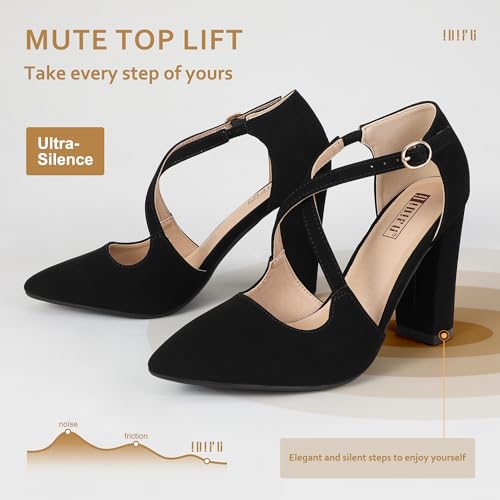 Women's IN4 Chunky High Heels Pumps Closed Toe Block Strappy Heels Pointed Toe Dress Shoes for Women Prom Wedding Party Office