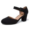 Women's Ankle Strap Pumps Closed Round Toe Buckle Low Chunky Block Heel D'Orsay Sandals Comfortable Dress Wedding Party Office