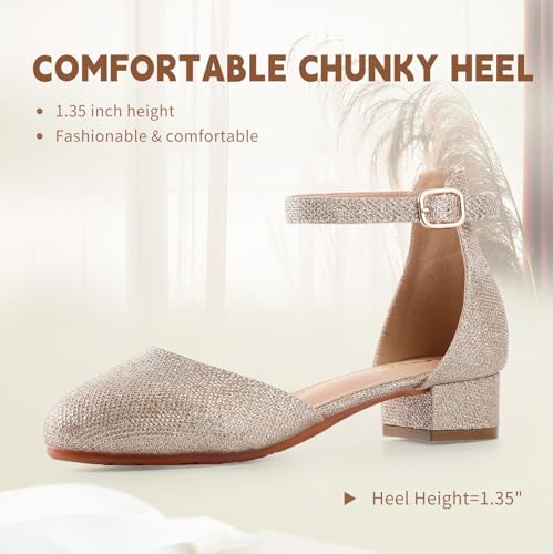 Girls Heels Closed Toe Chunky Sandals Formal Dress Shoes Flower Girl Ankle Strap Pointed Toe Heeled Little Big Kid Wedding Party