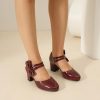 Women's Bow Closed Round Toe Ankle Strap Pumps D'Orsay Low Block Chunky Heels Elegant Wedding Bridal Party Dress Shoes