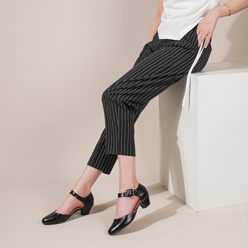 Women's Closed Toe Low Chunky Heel Pumps Ankle Strap Dress Shoes for Work Wedding Party Dance