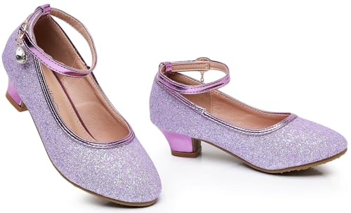 Girls Glitter High Heels Dress Shoes Sparkle Mary Jane Pumps Wedding Party Princess Shoes for Toddler Kids