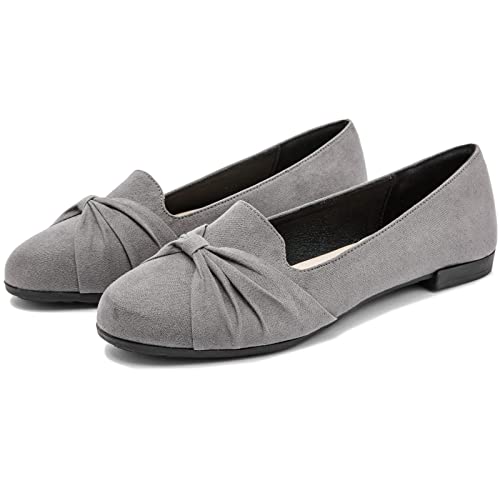 Women's Ballet Flats, Comfortable Round Toe Slip On Flat Shoes Classic Suede Office Dress Shoes for Work