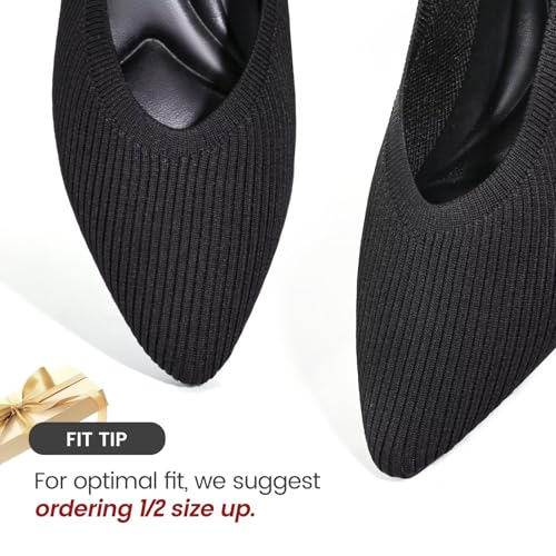 Knit Ballet Flats for Women, Pointed Toe Foldable Slip On Flats Shoes - Lightweight Breathable Dressy Flats for Work, Travel,