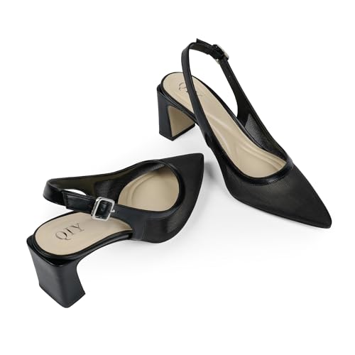 Womens Pumps Pointed Closed Toe Chunky Heel Slingback Heels for Women