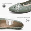 Women's Comfortable Dress Shoes Ballet Flats Slip On Shoes Black Flats Round Toe PU Leather Flats Summer with Floral Eyelets