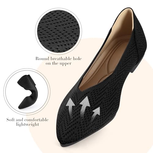 Flats for Women Pointed Toe Knit Ballet Comfortable Dressy Washable Flat Shoes