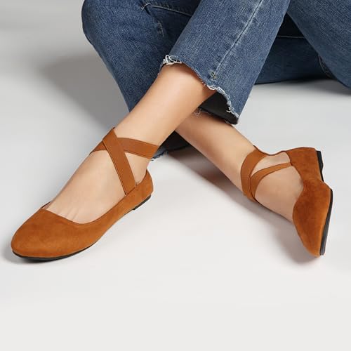 Women's Flats Comfortable Fashion Shoes for Women with Elastic Ankle Straps Dressy Ballerina Style Closed Toe s for Women Casual