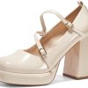 Womens Mary Jane Heels Chunky Platform Loafer Shoes Block Heel Closed Square Toe Pumps Cross Strap High Heel Dress Shoes