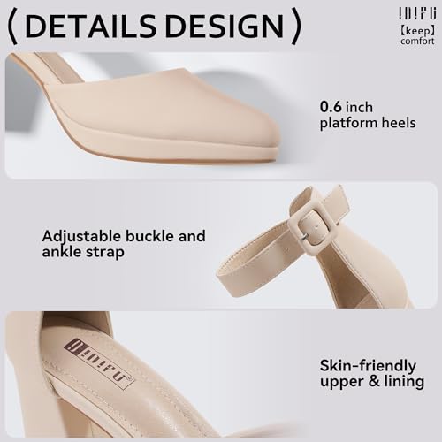 IN3 Womens Closed Toe Heels Chunky Block Platform Pumps Pointed Toe Ankle Strap Dress Shoes for Women Comfortable Wedding Short