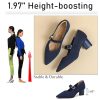 Women's Knit Chunky Heel Pumps with Adjust Buckle Strap Fashion Comfortable Pointed Toe Block Heels Mary Janes Pumps for Party