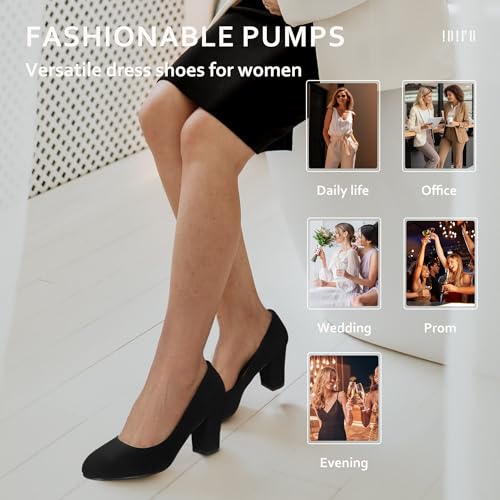Women's Sherry Dress Low Block Chunky Heels Pumps Closed Round Toe Shoes for Wedding Office Evening
