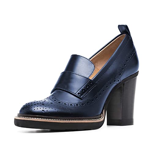 Women Chunky High Heels Round Toe Oxford Loafer Size Color Material Customize Available Shoe Size 4-15 US