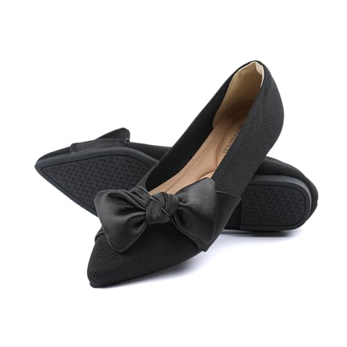 Pointed Toe Ballet Flats for Women Slip On Comfortable Flats with Bow Dressy Casual Work Shoes