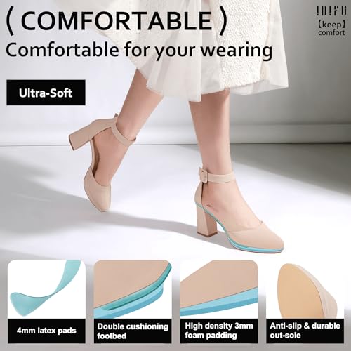IN3 Womens Closed Toe Heels Chunky Block Platform Pumps Pointed Toe Ankle Strap Dress Shoes for Women Comfortable Wedding Short