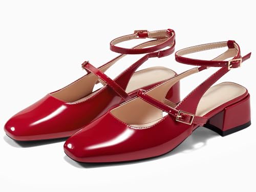 Womens Mary Jane Chunky Low Heels Closed Square Toe Ankle Strap Pumps Wedding Party Dress Shoes