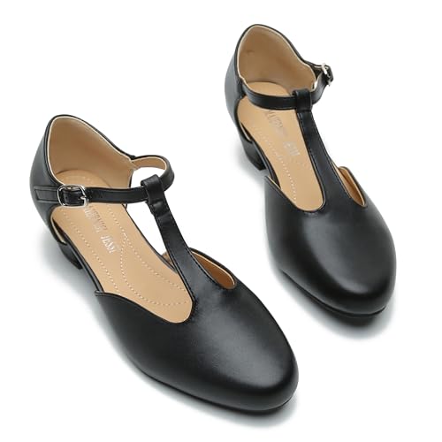 Women's T-Strap Low Chunky Heel Mary Jane Pumps Cut Out Wedding Dress Shoes