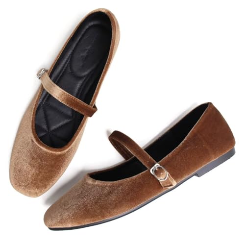 Mary Jane Square Toe Black Ballet Flats for Women Comfortable Ankle Strap Casual Slip On Flats