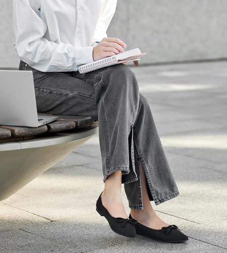 Ballet Flats Shoes for Women: Dressy Pointed Toe Bow Knit Flats Comfortable Slip On Work Business Shoes for Driving Dating