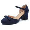 Women's Chunky Heels Pumps Bow Closed Toe Ankle Strap Pumps Low Block Heel Elegant Wedding Party Dress Shoes