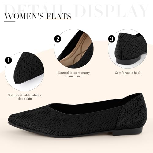 Flats for Women Pointed Toe Knit Ballet Comfortable Dressy Washable Flat Shoes