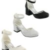 Flower Girls Communion Low Block Dress Silver Shoes Chunky Heels Closed Round Toe Ankle Strap Pump, Size US Little Kid 10