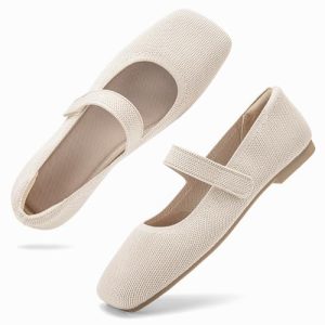 Wide Toe Box Flats Women Comfort Slip On Ballet Shoes Mary Jane Dressy Knit Flats with Adjustable Straps Washable Casual Office