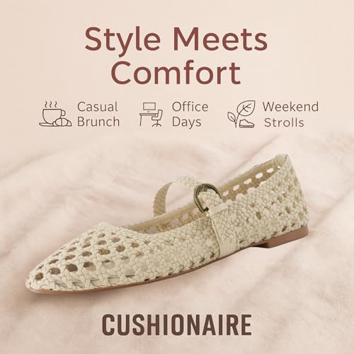 Weston Women’s Hand Woven Dressy Ballet Flats – Faux Leather Mary Jane with Adjustable Strap & Memory Foam