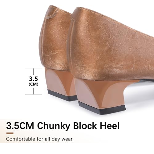 Women Chunky Heels Slip On Casual Pumps Square Toe Bow Knot Closed Toe Shoes