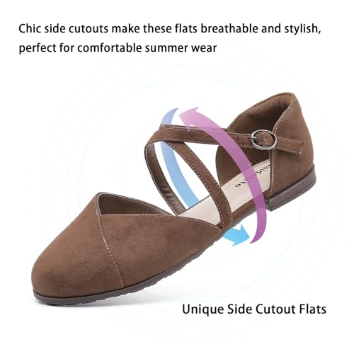 Women's Ankle Strap Flats - Comfortable Round Toe Dress Shoes with Adjustable Buckle, Criss-Cross Design for Work, Wedding,