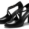 Womens Chunky High Heels Dress Shoes Closed Pointed Toe Cross Strap Buckle Pumps Vintage D'Orsay Party Shoes