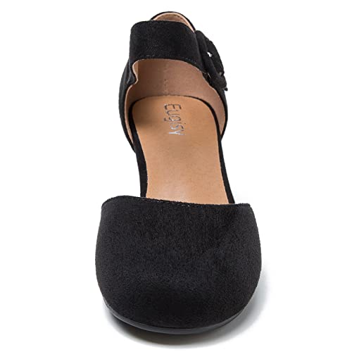 Women's Ankle Strap Pumps Closed Round Toe Buckle Low Chunky Block Heel D'Orsay Sandals Comfortable Dress Wedding Party Office