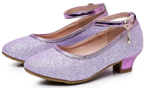 Girls Glitter High Heels Dress Shoes Sparkle Mary Jane Pumps Wedding Party Princess Shoes for Toddler Kids
