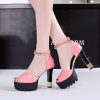 Women's Strappy Platform High Chunky Heels Peep Toe Pump Party Heeled Sandals Comfortable Strappy Heels Slip On Heeled Sandals